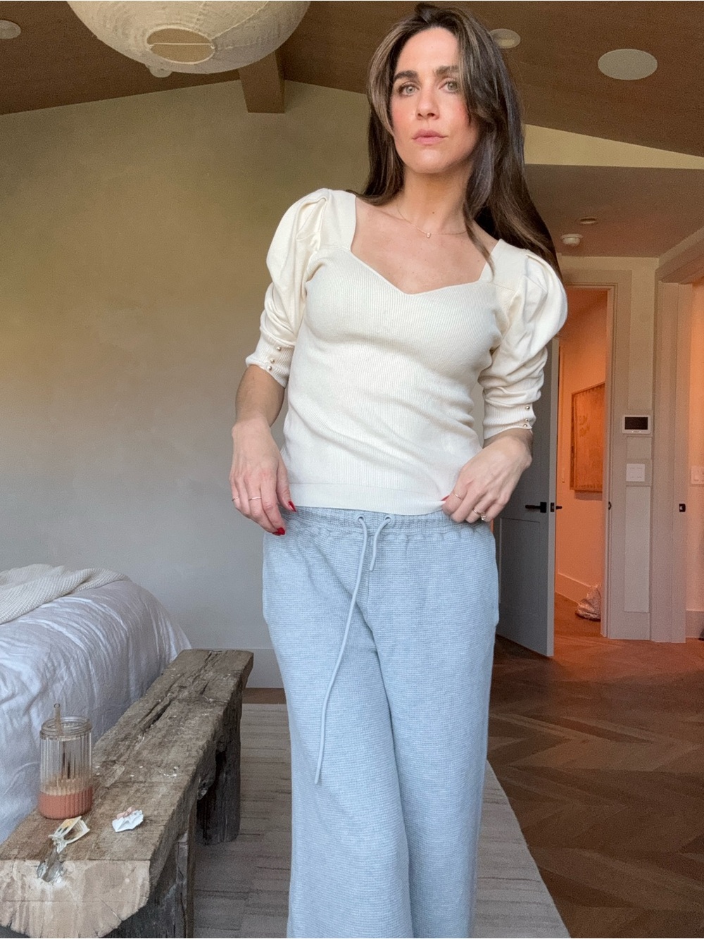 ba&sh Cream Puff-Sleeve Knit Top